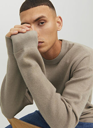 Jack & Jones Bisiklet Yaka Standart Krem Erkek Kazak 12242512_JORRAY KNIT CREW NECK