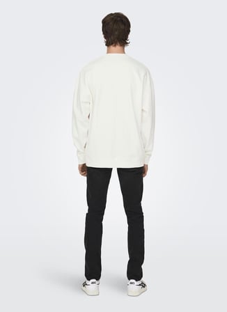 Only & Sons O Yaka Beyaz Erkek Sweatshırt 22027043_ONSELI RLX CONTRAST PRINT