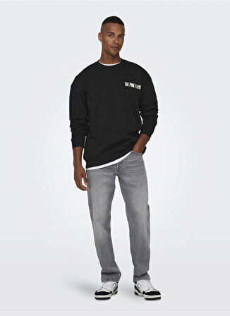 Only & Sons O Yaka Siyah Erkek Sweatshırt 22027056_ONSPINK FLOYD RLX CREW NEC