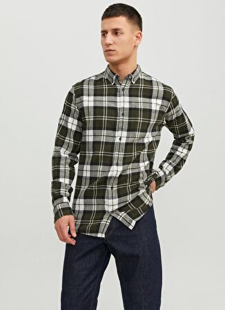 Jack & Jones Slim Fit Yeşil Düz Erkek Gömlek JJECLASSIC AUTUMN CHECK SHIRT LS SN