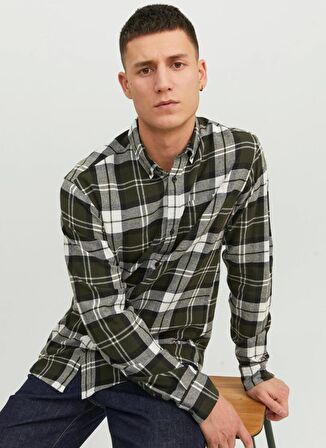 Jack & Jones Slim Fit Yeşil Düz Erkek Gömlek JJECLASSIC AUTUMN CHECK SHIRT LS SN