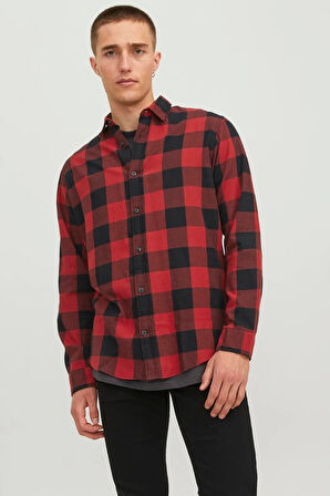 Erkek Jack & Jones Slim Fit Kareli Gömlek - Kırmızı | S