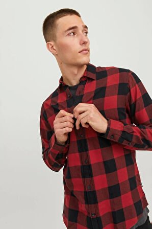 Erkek Jack & Jones Slim Fit Kareli Gömlek - Kırmızı | S