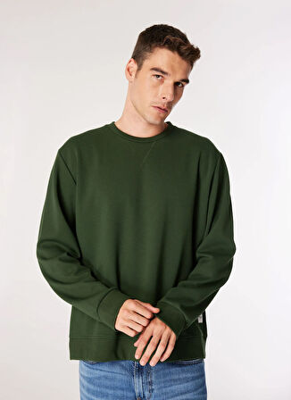 Jack & Jones Düz Yaka Koyu Yeşil Erkek Sweatshırt 12181903_JJEBASIC SWEAT CREW NECK N