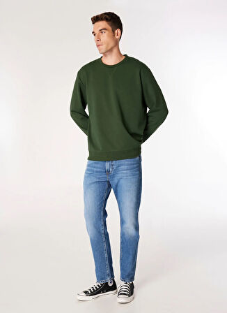 Jack & Jones Düz Yaka Koyu Yeşil Erkek Sweatshırt 12181903_JJEBASIC SWEAT CREW NECK N