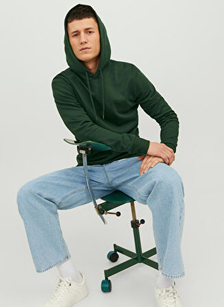 Jack & Jones Kapüşon Yaka Koyu Yeşil Erkek Sweatshırt 12182537_JJEBASIC SWEAT HOOD NOOS