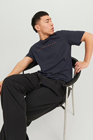 Jack & Jones Erkek Jjestar Bisiklet Yaka Baskılı T-Shirt 12234746 Koyu Lacivert