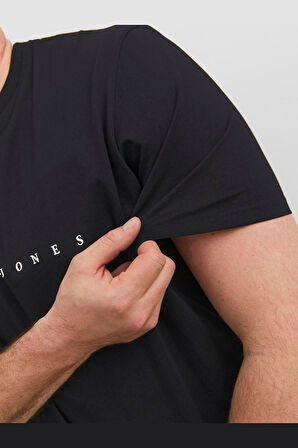 JACK JONES Erkek Siyah Pamuklu Tişört 12243625