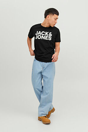 Jack & Jones Erkek Jjecorp Baskı Detaylı Bisiklet Yaka T-Shirt 12151955 Black