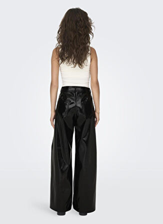 Only Yüksek Bel Normal Siyah Kadın Pantolon ONLSIMONE GLAZED HW PANT OTW