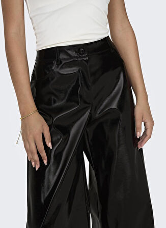 Only Yüksek Bel Normal Siyah Kadın Pantolon ONLSIMONE GLAZED HW PANT OTW
