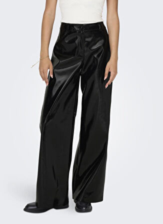 Only Yüksek Bel Normal Siyah Kadın Pantolon ONLSIMONE GLAZED HW PANT OTW