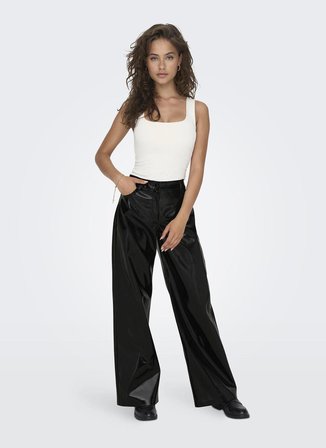 Only Yüksek Bel Normal Siyah Kadın Pantolon ONLSIMONE GLAZED HW PANT OTW