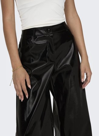 Only Yüksek Bel Normal Siyah Kadın Pantolon ONLSIMONE GLAZED HW PANT OTW