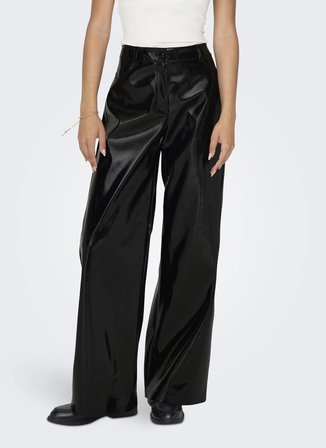 Only Yüksek Bel Normal Siyah Kadın Pantolon ONLSIMONE GLAZED HW PANT OTW