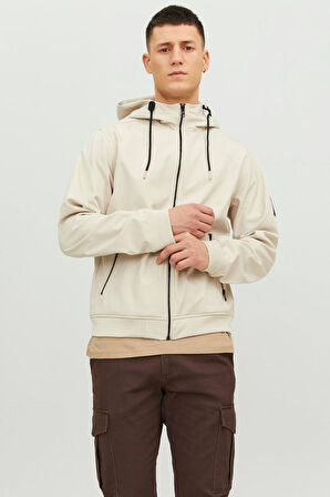 Jack & Jones Standart Krem Erkek Ceket 12236300_JJEBASIC SOFTSHELL HOOD NO