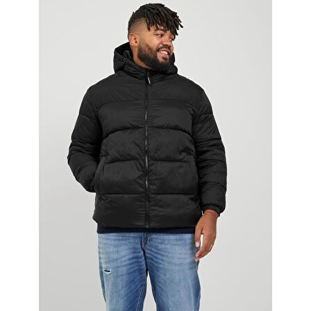 Jack&Jones Kapüşonlu Büyük Beden Siyah Erkek Mont 12243520