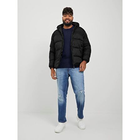 Jack&Jones Kapüşonlu Büyük Beden Siyah Erkek Mont 12243520