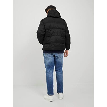 Jack&Jones Kapüşonlu Büyük Beden Siyah Erkek Mont 12243520