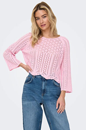 Only Kadın Örme Detaylı Pembe Crop Kazak - 15233173