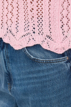 Only Kadın Örme Detaylı Pembe Crop Kazak - 15233173