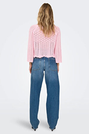 Only Kadın Örme Detaylı Pembe Crop Kazak - 15233173