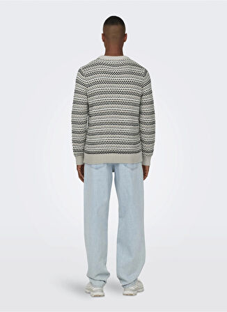 Only & Sons O Yaka Normal Çizgili Krem Erkek Kazak 22027268_ONSMUSA REG 3 STRUC CREW K
