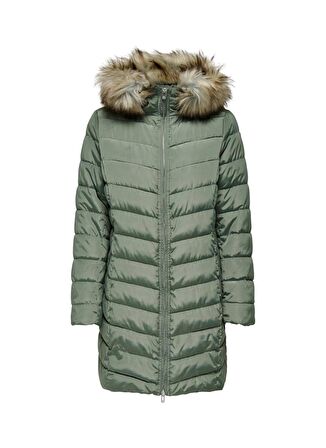 Only Açık Yeşil Kadın Kaban ONLELLAN QUILTED HOOD FUR COAT CC O