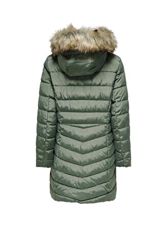 Only Açık Yeşil Kadın Kaban ONLELLAN QUILTED HOOD FUR COAT CC O