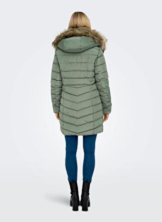 Only Açık Yeşil Kadın Kaban ONLELLAN QUILTED HOOD FUR COAT CC O