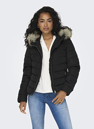 Only Siyah Kadın Mont ONLELLAN QUILTED HOOD JACKET CC OTW