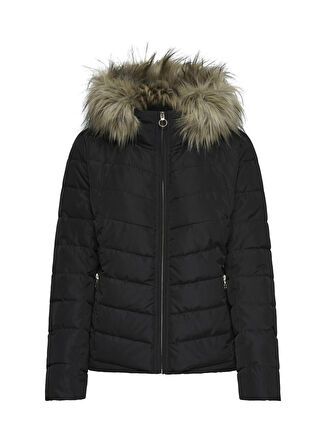 Only Siyah Kadın Mont ONLELLAN QUILTED HOOD JACKET CC OTW