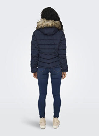 Only Lacivert Kadın Mont ONLELLAN QUILTED HOOD JACKET CC OTW