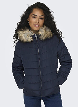 Only Lacivert Kadın Mont ONLELLAN QUILTED HOOD JACKET CC OTW