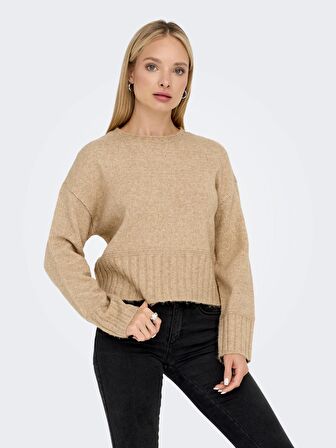Only O Yaka Örme Açık Bej Kadın Kazak 15294484