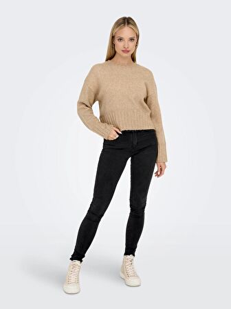 Only O Yaka Örme Açık Bej Kadın Kazak 15294484