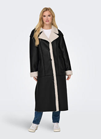 Only Siyah Kadın Kaban ONLVIVA FAUX LEATH BONDED COAT CC O