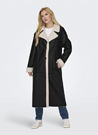 Only Siyah Kadın Kaban ONLVIVA FAUX LEATH BONDED COAT CC O