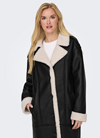 Only Siyah Kadın Kaban ONLVIVA FAUX LEATH BONDED COAT CC O