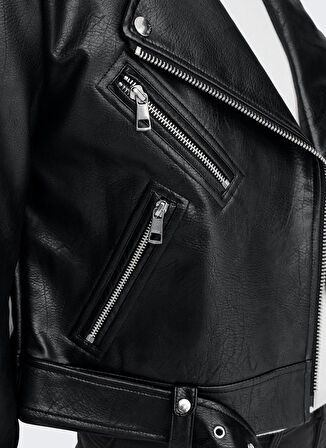 Only Dar Siyah Kadın Ceket ONLNEWVERA FAUX LEATHER BIKER OTW