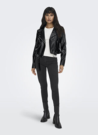 Only Dar Siyah Kadın Ceket ONLNEWVERA FAUX LEATHER BIKER OTW