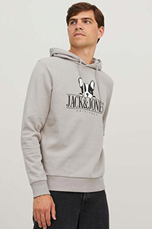 Jack & Jones Erkek Beware Baskılı Kapüşonlu Sweatshirt 12244219 Bej
