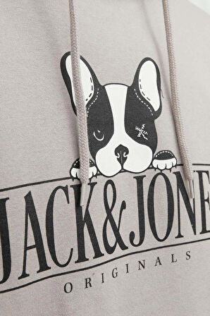 Jack & Jones Erkek Beware Baskılı Kapüşonlu Sweatshirt 12244219 Bej