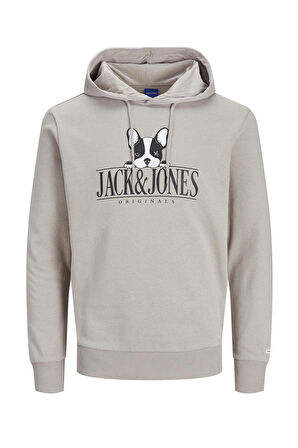 Jack & Jones Erkek Beware Baskılı Kapüşonlu Sweatshirt 12244219 Bej