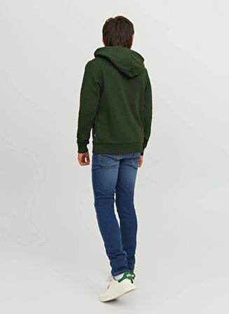 Jack & Jones Koyu Yeşil Erkek Çocuk Kapüşonlu Uzun Kollu Lastikli Baskılı Sweatshirt JJECORP LOGO SWEAT HOOD NOOS JNR