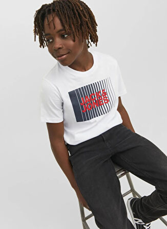 Jack & Jones Baskılı Beyaz Erkek Çocuk T-Shirt 12237411