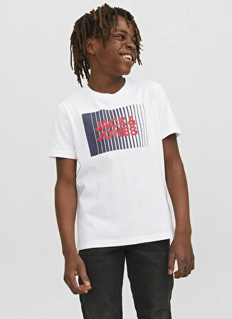Jack & Jones Baskılı Beyaz Erkek Çocuk T-Shirt 12237411