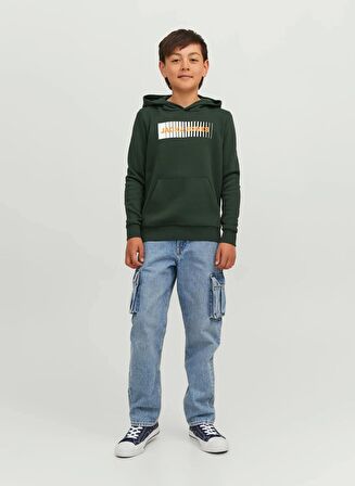 Jack & Jones Koyu Yeşil Erkek Çocuk Kapüşonlu Uzun Kollu Lastikli Baskılı Sweatshirt JJECORP LOGO SWEAT HOOD PLAY NOOS J