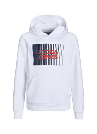 Jack & Jones Baskılı Erkek Çocuk Beyaz Sweatshırt JJECORP LOGO SWEAT HOOD PLAY NOOS J