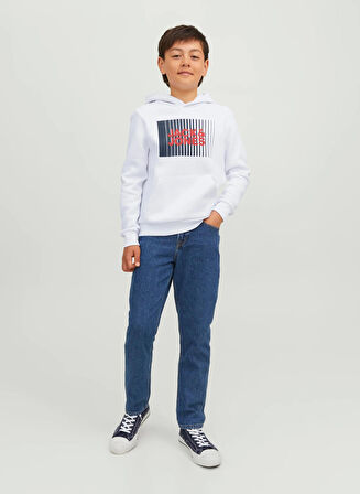 Jack & Jones Baskılı Erkek Çocuk Beyaz Sweatshırt JJECORP LOGO SWEAT HOOD PLAY NOOS J